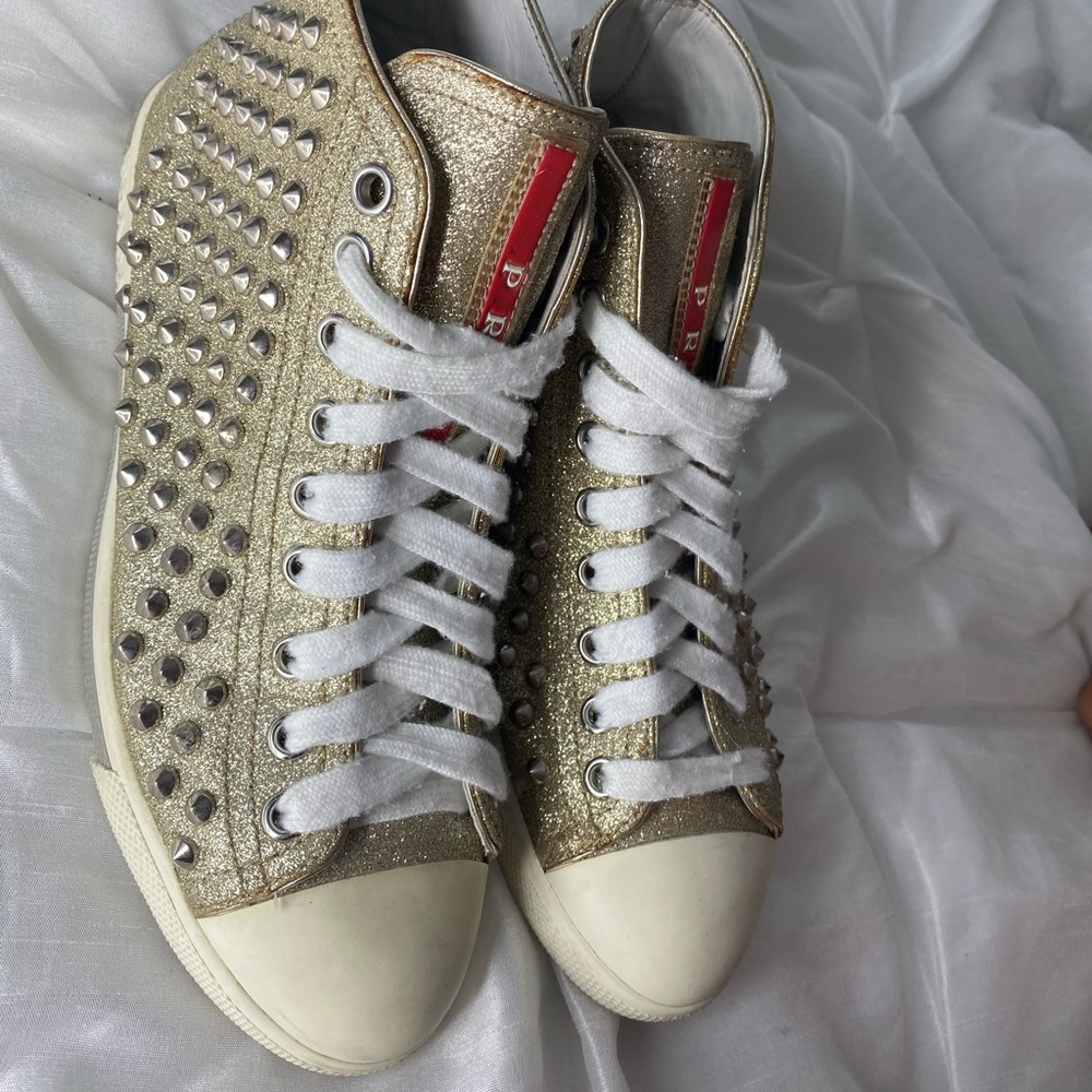 Gold with studs Prada high top sneakers 35 1/2